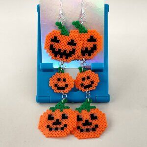 Jack-O-Lantern Earrings Festive Halloween / Pearler Beed earrings.